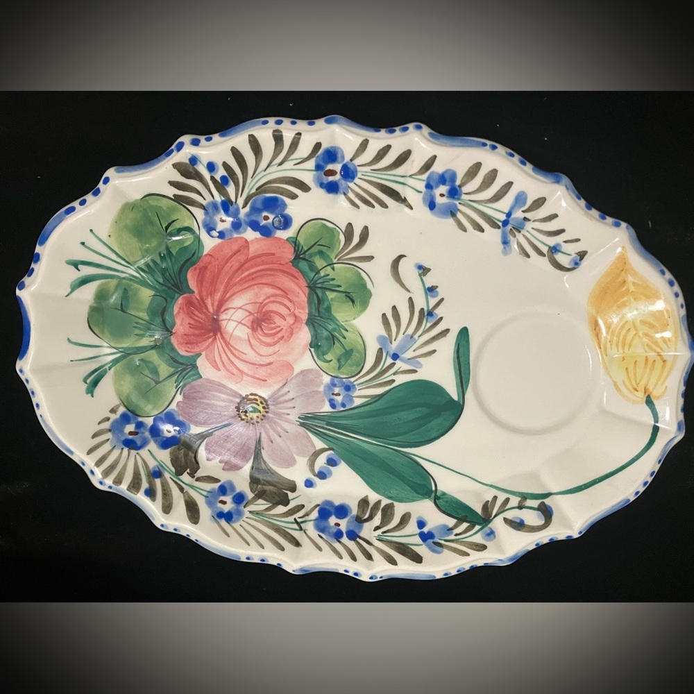 4 Nova Rose by Italy, Floral Porcelain Snack Plate Platter 1930's  10.5' long